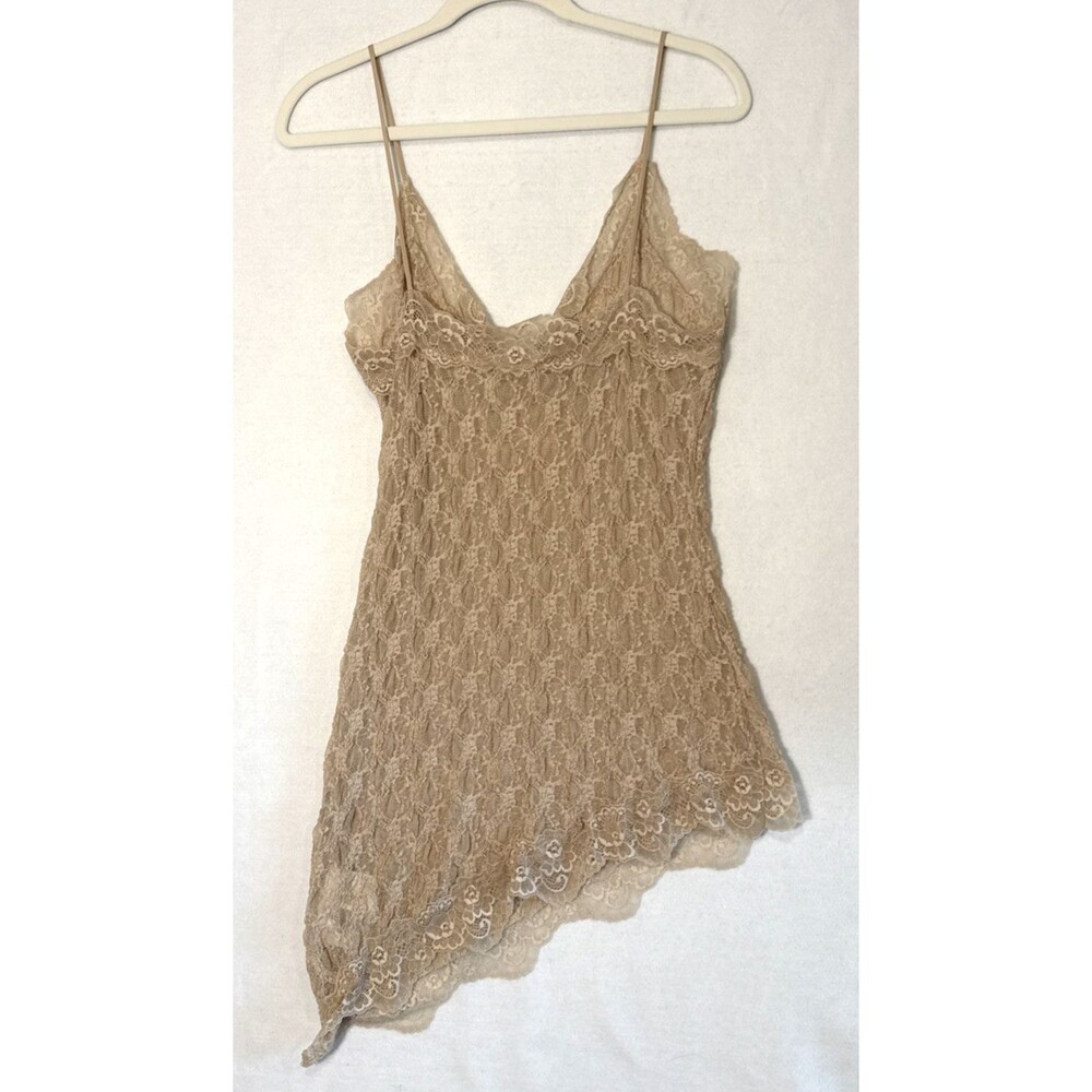 H&M BeigeNWT Sheer Lingerie Slip Dress M Lace Camisole Asymmetrical Hem Coquette - Picture 11 of 11